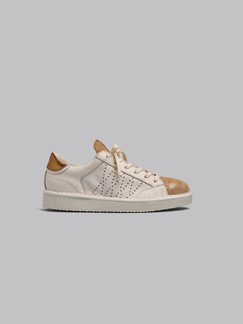 SCARPA ALLACCIATA P01 DONNA IN PELLE E SUEDE LUREX AVORIO-ORO