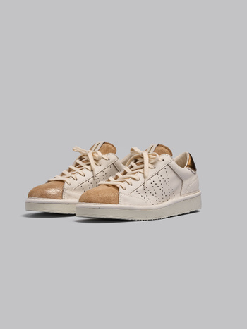 SCARPA ALLACCIATA P01 DONNA IN PELLE E SUEDE LUREX AVORIO-ORO