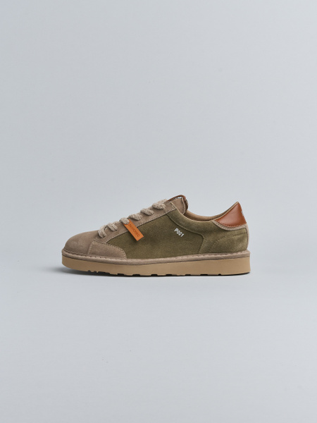 P001 MAN'S SNEAKER SUEDE LEATHER MILITARY OLIVE-WALNUT