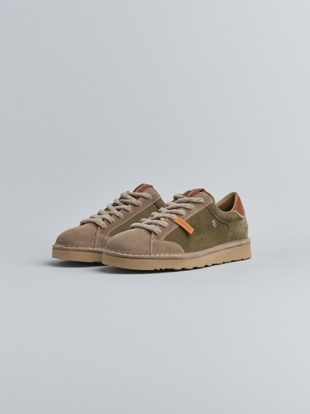 P001 MAN'S SNEAKER SUEDE LEATHER MILITARY OLIVE-WALNUT