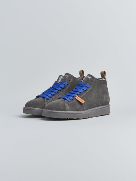 P001 MAN'S ANKLE BOOT SUEDE FAUX FUR LINING ANTHRACITE-ULTRAMARINE