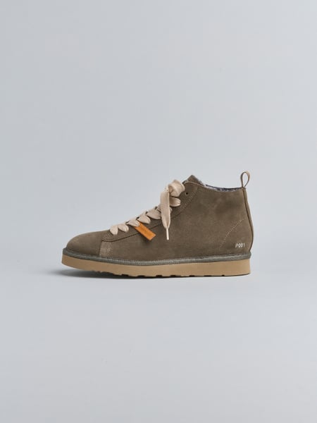 P001 MAN'S ANKLE BOOT SUEDE FAUX FUR LINING BROWN STONE-IVORY