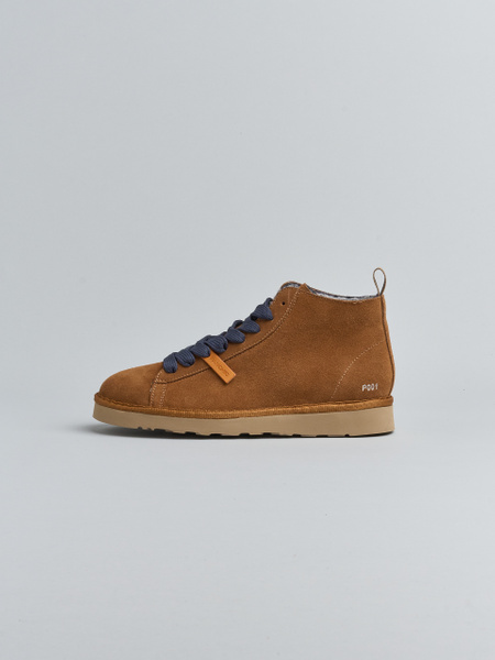 P001 MAN'S ANKLE BOOT SUEDE FAUX FUR LINING COGNAC-COBALT