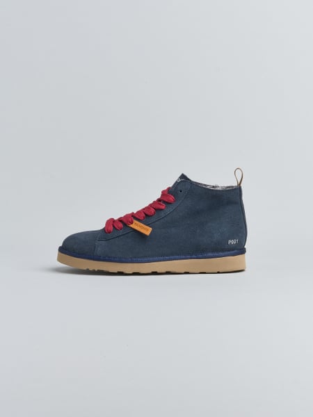 P001 MAN'S ANKLE BOOT SUEDE FAUX FUR LINING COBALT-BIKING RED