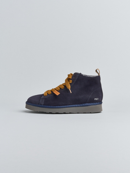 P001 MAN'S ANKLE BOOT SUEDE FAUX FUR LINING SPACE BLUE-BROWN SUGAR