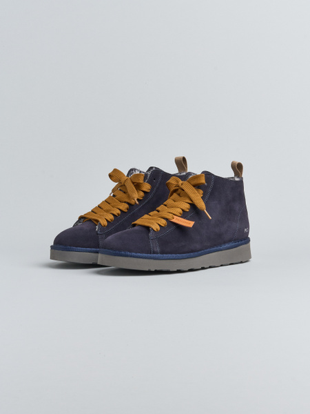 P001 MAN'S ANKLE BOOT SUEDE FAUX FUR LINING SPACE BLUE-BROWN SUGAR