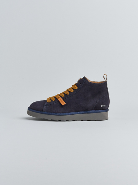 POLACCHINO P001 UOMO IN CAMOSCIO FODERATO IN MICROFIBRA BLU SPACE-BROWN SUGAR