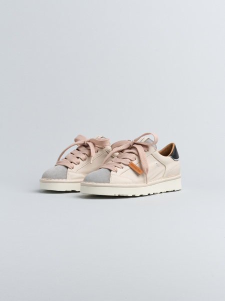 SNEAKER FÜR DAMEN P001 AUS LEDER UND WILDLEDER ELFEBEIN-HELLGRAU-PUDERROSA