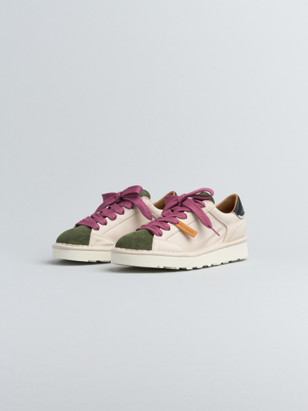 SNEAKER FÜR DAMEN P001 AUS LEDER UND WILDLEDER ELFEBEIN-MILITÄR-BROWNROSE