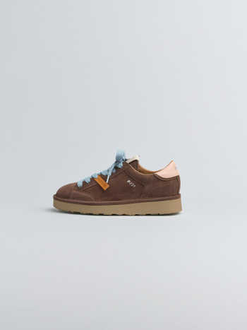 SNEAKER P001 DONNA IN CAMOSCIO E PELLE MARRONE-AZZURRO