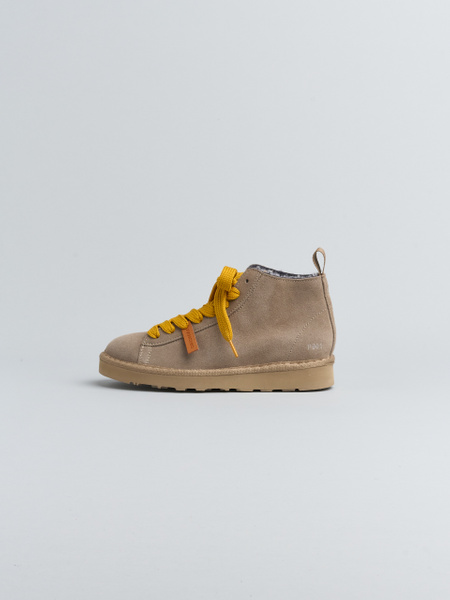 P001 WOMAN'S ANKLE BOOT SUEDE FAUX FUR LINING WALNUT-YELLOW