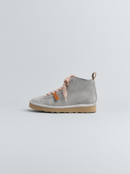 P001 WOMAN'S ANKLE BOOT SUEDE FAUX FUR LINING LIGHT GREY-POWDER PINK