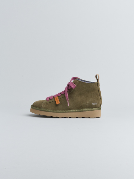 P001 WOMAN'S ANKLE BOOT SUEDE FAUX FUR LINING MILITARY OLIVE-BROWNROSE