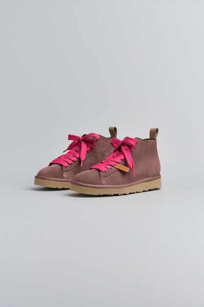 P001 WOMAN'S ANKLE BOOT SUEDE FAUX FUR LINING BROWNROSE-FUCHSIA