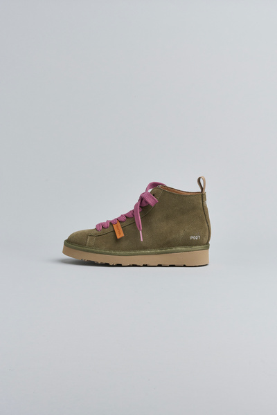 P001 WOMAN'S ANKLE BOOT SUEDE MICROFIBRE LINING MILITARY OLIVE-BROWNROSE