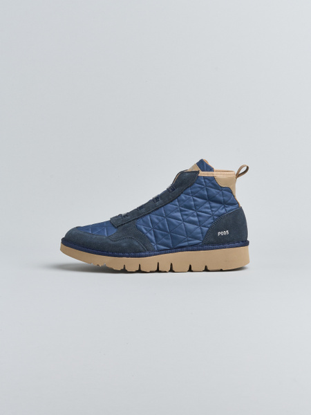 P005 MAN'S ANKLE BOOT QUILTED NYLON SUEDE FAUX FUR NAVY