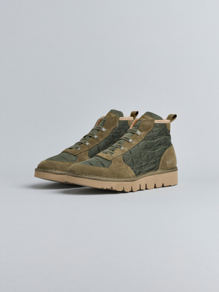 P005 MAN'S ANKLE BOOT QUILTED NYLON SUEDE FAUX FUR MILITARY GREEN