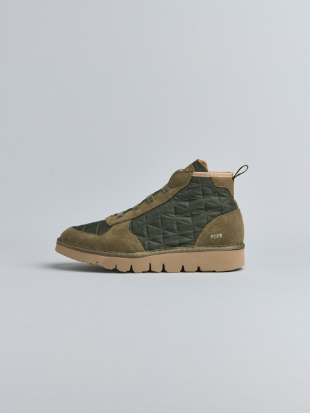 P005 MAN'S ANKLE BOOT QUILTED NYLON SUEDE FAUX FUR MILITARY GREEN