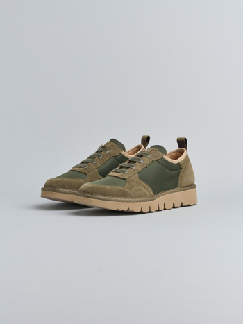 SLIP-ON P005 UOMO IN NYLON E CAMOSCIO VERDE MILITARE