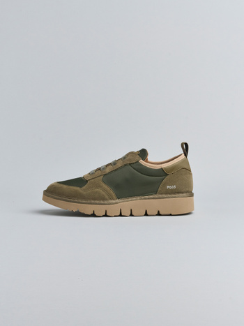 SLIP-ON P005 UOMO IN NYLON E CAMOSCIO VERDE MILITARE