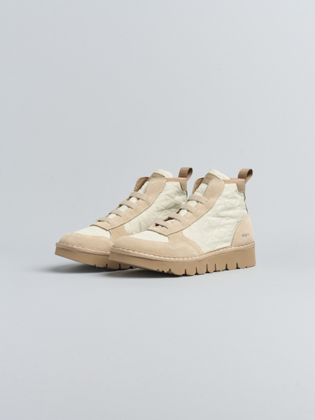 POLACCHINO P005 DONNA IN NYLON TRAPUNTATO E CAMOSCIO FODERATO IN FAUX FUR NEBBIA