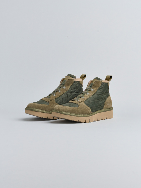 POLACCHINO P005 DONNA IN NYLON TRAPUNTATO E CAMOSCIO FODERATO IN FAUX FUR VERDE MILITARE