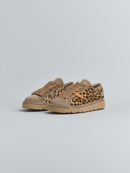 SCHNÜRSCHUH FÜR DAMEN P007 AUS KALBSHAAR LEDER UND WILDLEDER LEOPARD 
