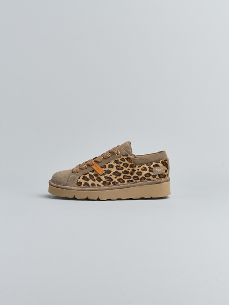 SCHNÜRSCHUH FÜR DAMEN P007 AUS KALBSHAAR LEDER UND WILDLEDER LEOPARD 