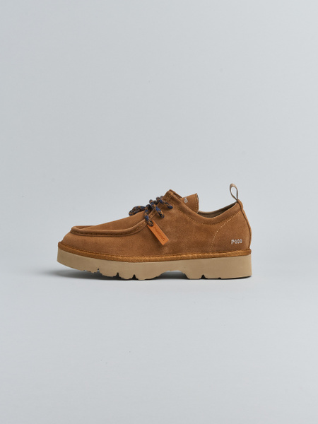 P009 MAN'S LACE-UP SHOE SUEDE MICROFIBRE LINING COGNAC