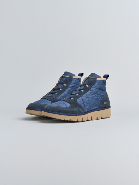 P005 WOMAN'S ANKLE BOOT QUILTED NYLON SUEDE FAUX FUR COBALT