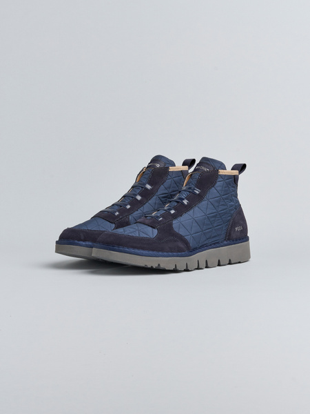 P005 WOMAN'S ANKLE BOOT QUILTED NYLON SUEDE FAUX FUR COBALT