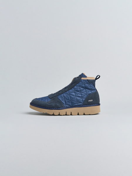 P005 WOMAN'S ANKLE BOOT QUILTED NYLON SUEDE FAUX FUR COBALT