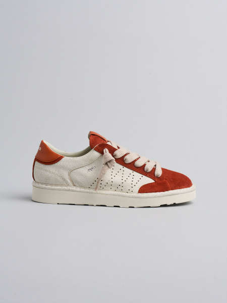 SNEAKER P001 UOMO IN CAMOSCIO SCREPOLATO E CAMOSCIO AVORIO-RUGGINE