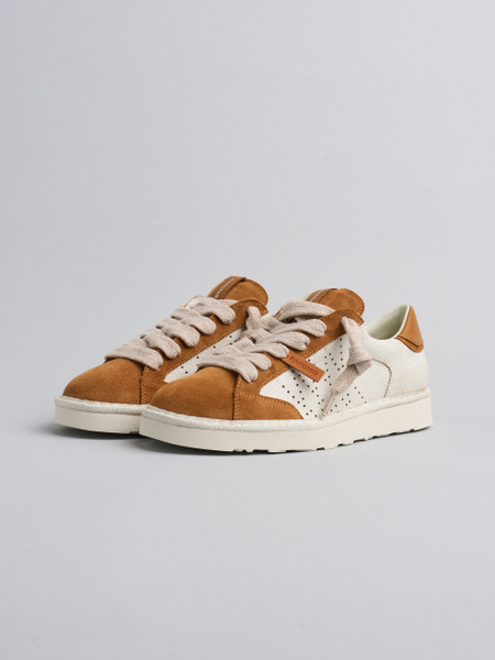 SNEAKER P001 UOMO IN CAMOSCIO SCREPOLATO E CAMOSCIO AVORIO-BISCOTTO