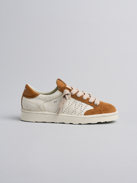 SNEAKER P001 UOMO IN CAMOSCIO SCREPOLATO E CAMOSCIO AVORIO-BISCOTTO