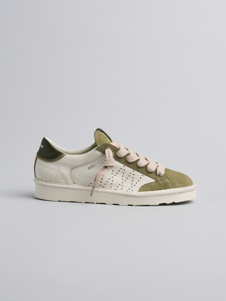 SNEAKER P001 UOMO IN CAMOSCIO SCREPOLATO E CAMOSCIO AVORIO-OLIVA