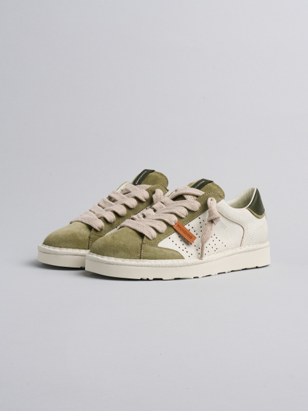 SNEAKER P001 UOMO IN CAMOSCIO SCREPOLATO E CAMOSCIO AVORIO-OLIVA