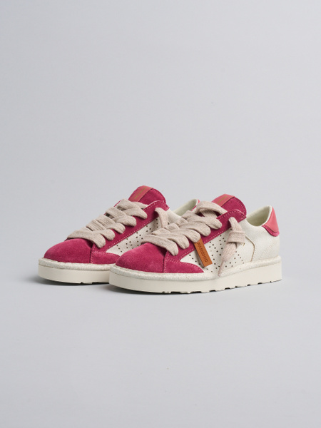 SNEAKER DONNA P001 IN CAMOSCIO SCREPOLATO E CAMOSCIO AVORIO-ROSA DRY