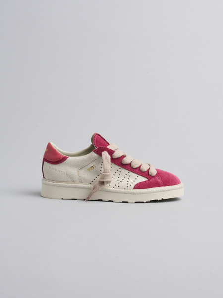 SNEAKER DONNA P001 IN CAMOSCIO SCREPOLATO E CAMOSCIO AVORIO-ROSA DRY