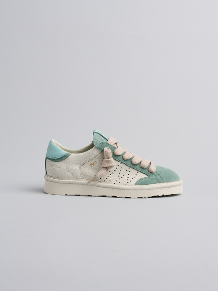 SNEAKER DONNA P001 IN CAMOSCIO SCREPOLATO E CAMOSCIO AVORIO-VERDE GRANITO