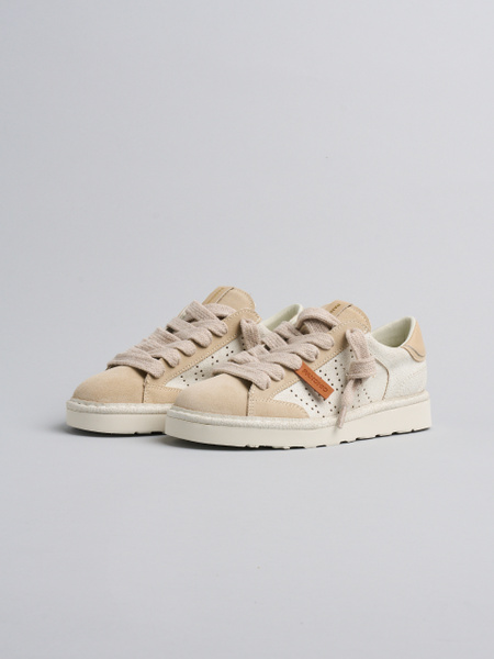SNEAKER DONNA P001 IN CAMOSCIO SCREPOLATO E CAMOSCIO AVORIO-SABBIA