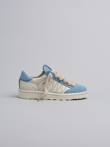 SNEAKER DONNA P001 IN CAMOSCIO SCREPOLATO E CAMOSCIO AVORIO-BLU STONE