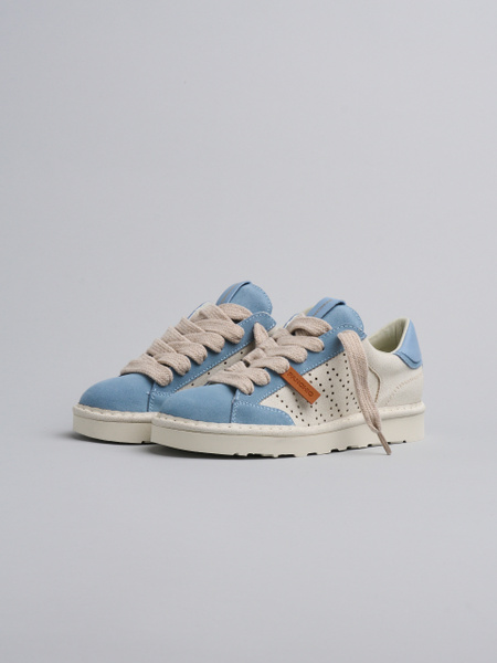 SNEAKER DONNA P001 IN CAMOSCIO SCREPOLATO E CAMOSCIO AVORIO-BLU STONE