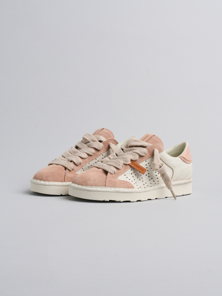 SNEAKER DONNA P001 IN CAMOSCIO SCREPOLATO E CAMOSCIO AVORIO-NUDE