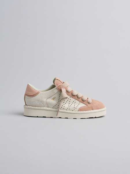 SNEAKER DONNA P001 IN CAMOSCIO SCREPOLATO E CAMOSCIO AVORIO-NUDE