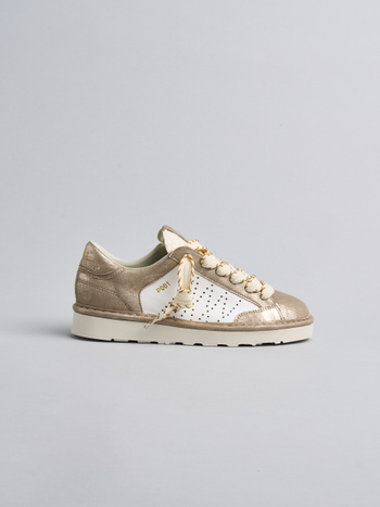 P001 sneaker donna Panchic in pelle pelle laminata e pizzo bianco-platino