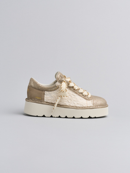 SCARPA ALLACCIATA DONNA P003 IN PIZZO E PELLE LAMINATA AVORIO