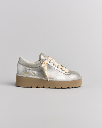 P003 damenschnürschuh Panchic aus lame-leder silber