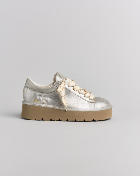 SCARPA ALLACCIATA DONNA P003 IN PELLE LAMINATA ARGENTO