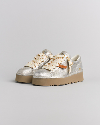 P003 damenschnürschuh Panchic aus lame-leder silber